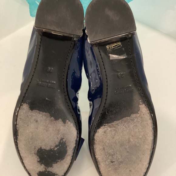 MIU MIU Patent Leather Navy Blue w Bow Flats Embellished Heel 39 9 w box - Picture 9 of 10